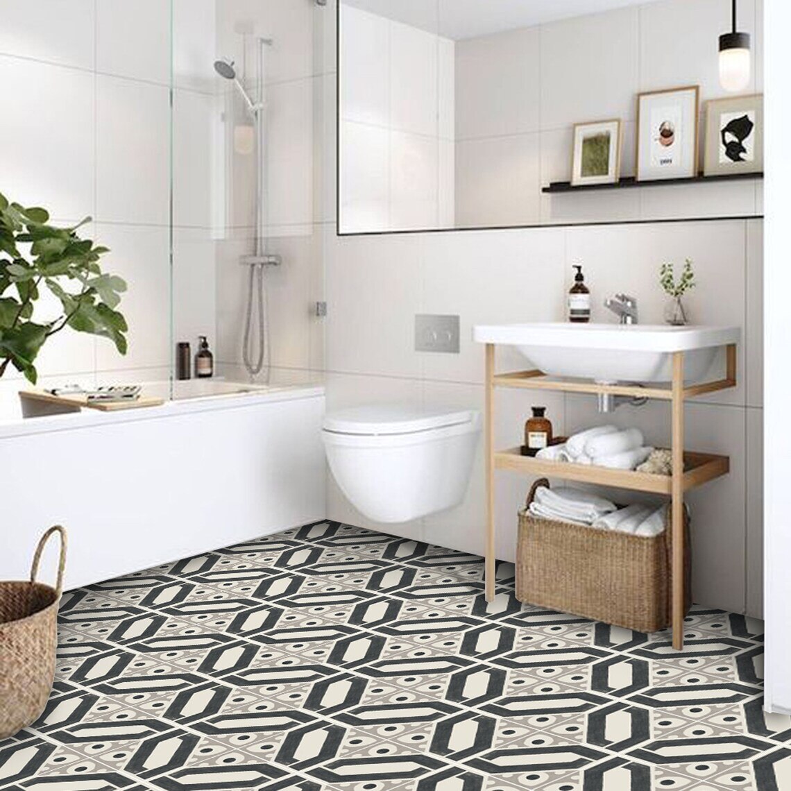 Tile Floor Sticker Kitchen and Bathroom Splashback Removable Vinyl Wallpaper Self-adhesive Wall Sticker Non-slip Peel &amp; Stick