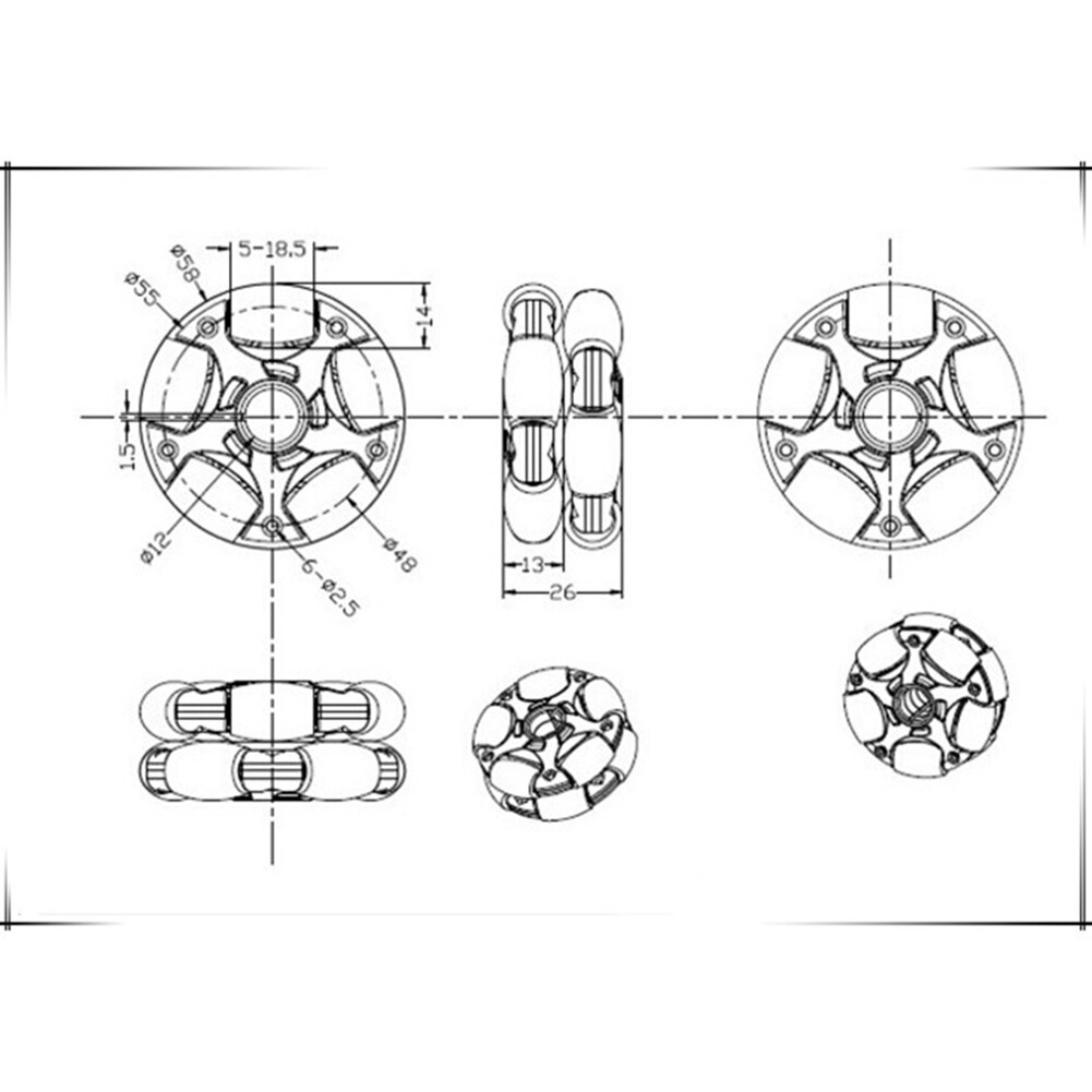2 roues en plastique Omni, 58mm, pour Kit Robot, servomoteur, Omni Wheel 14135