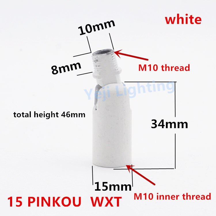 Universal head M10 M8 inner thread outside teeth 180 degree turn ceiling rose canopy adapter lamp base connector iron plating: 15 PK - white