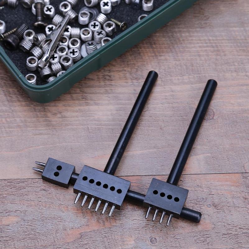 3pcs/Set 5mm Pitch 2 4 6 Prong Hardened Leather Hole Punch Leather Stitch Punching Tools Leathercraft Leather Craft Tool Kit