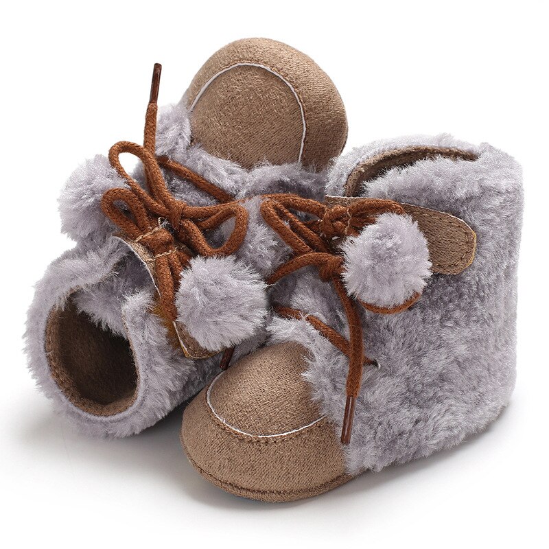 Winter Faux Pelz Baby Schuhe Mädchen Jungen Warme Anti-Unterhose lässig Warmen Turnschuhe Kleinkind Weiche Sohlen Wanderschuhe: grau / 0-6 Monate