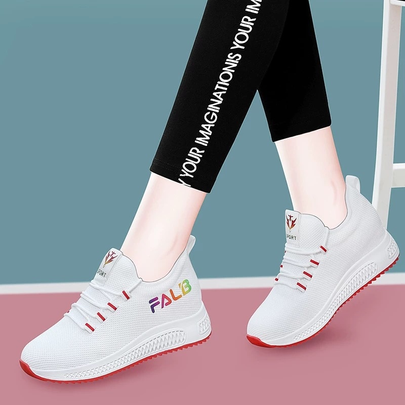 printemps et automne chaussures pour femmes coréennes tout-match chaussures décontractées chaussures de sport chaussures maille chaussures femme étudiant chaussures: WHITE / 6
