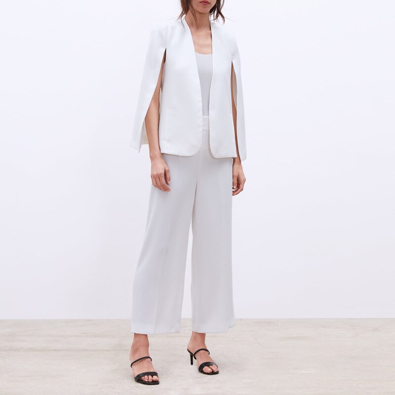 Poncho blanc bureau dame cape ouvert avant Blazer automne fendu moderne dame vêtements de travail printemps femmes costume manteaux AO946
