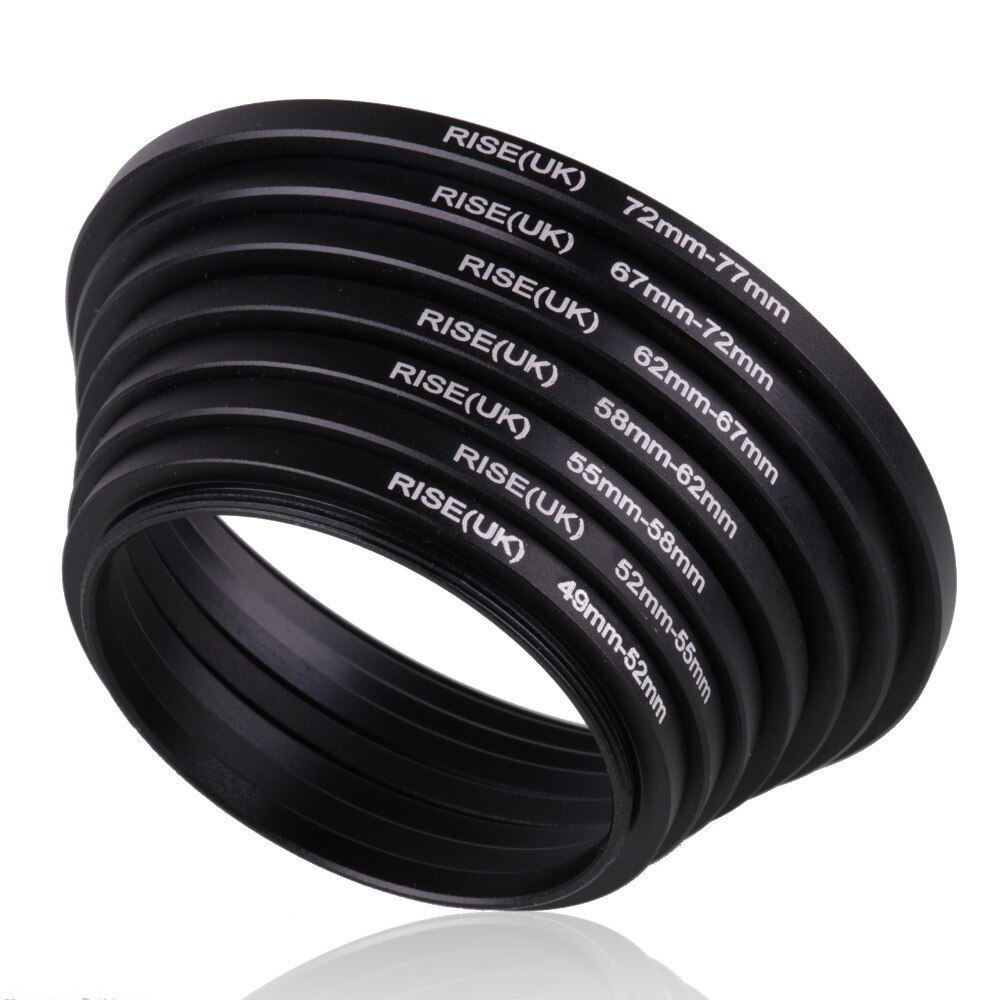 Ensemble d&#39;anneaux de filtre d&#39;adaptateur d&#39;objectif universel en aluminium, 7 pièces, 49-52-55-58-62-67-72-77mm 49mm-77mm