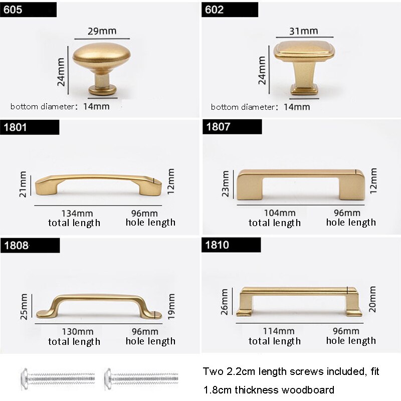 Simple Style Matte Gold Cabinet Handles Solid Aluminum Alloy Kitchen Cupboard Pulls Drawer Knobs Furniture Handle Hardware