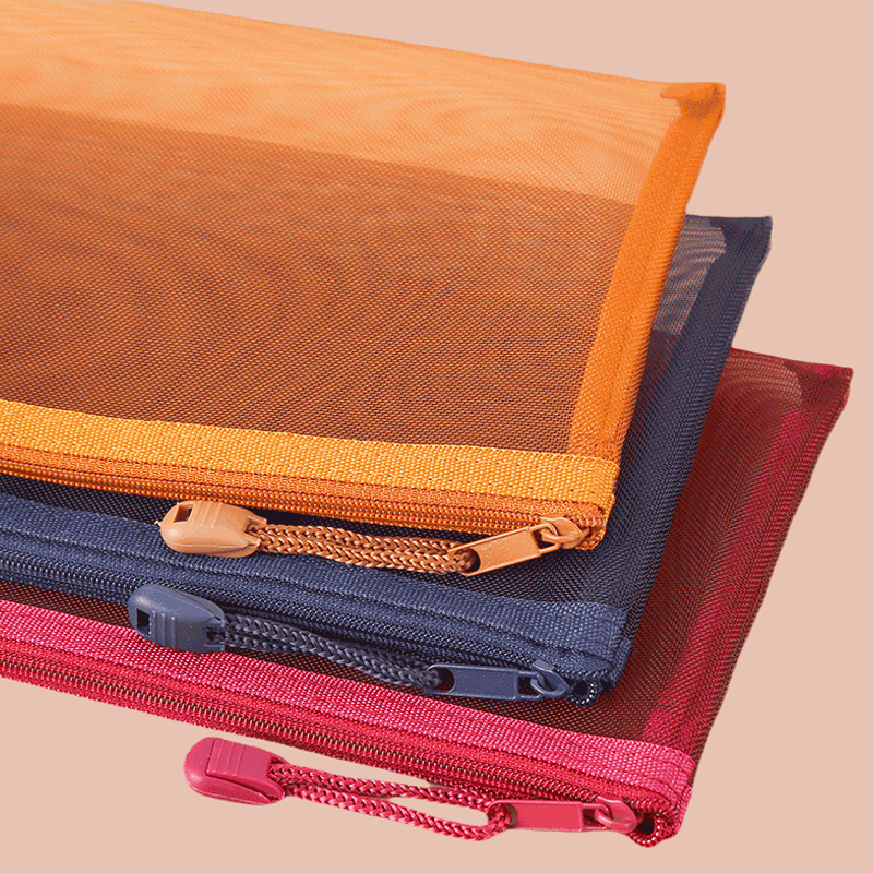 Estuche para lápices con cremallera Simple, bolsa de almacenamiento de cosméticos de malla, bolsa de papelería transparente, bolsa de maquillaje, bolsas de almacenamiento portátiles
