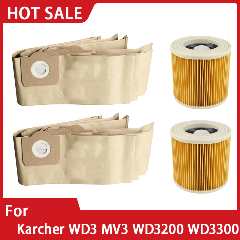 Filtro de bolsa de polvo para accesorios karcher MV3 WD3 WD3200 WD3300 A2204 A2656 WD3.500P SE4001 SE4002 piezas de aspiradora