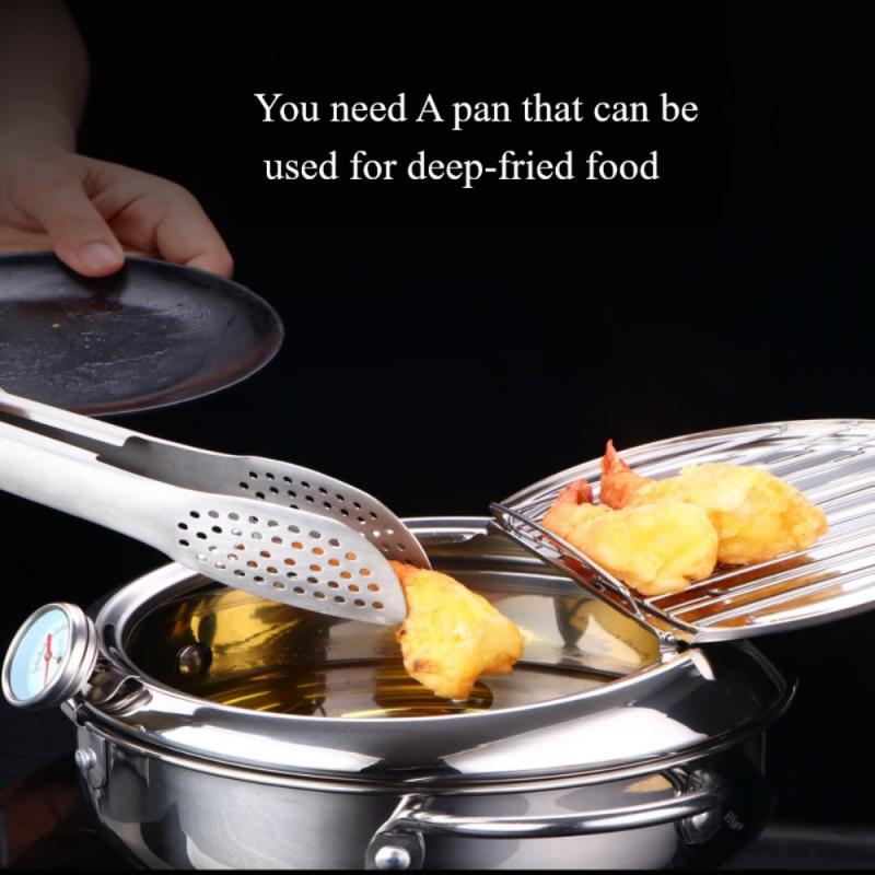 24cm Stainless Steel Temperature Control Japanese Household Tempura Fryer Mini Fryer Induction Cooker Universal Cookware