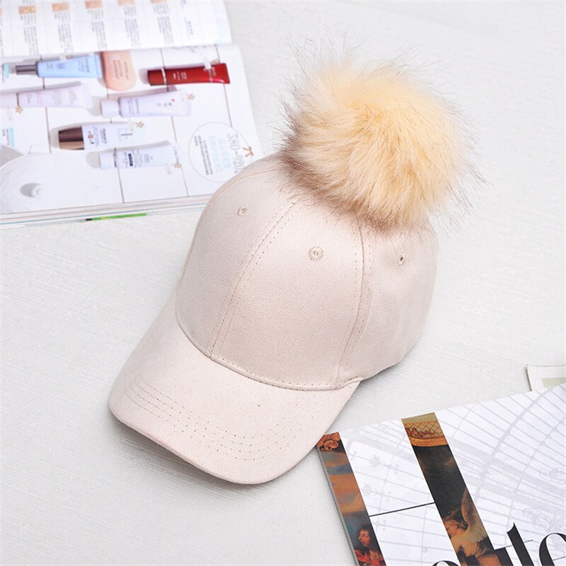 Inverno Pompon Rosa In Pelle Scamosciata Donne del Berretto Da Baseball Autunno Casual Streetwear Nero Elegante Cappello Della Protezione Del Cappello di Moda Femminile Regolabile: 5