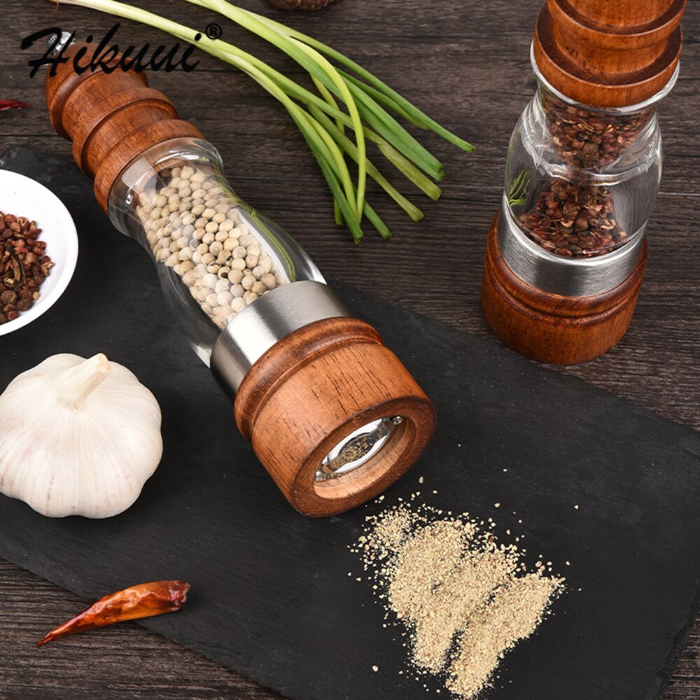 Antieke Peper Zout Molen Grinder Massief Hout En Acryl Fles Hand Keramische Slijpen Mechanisme Spice Peper Keuken Bbq Mills