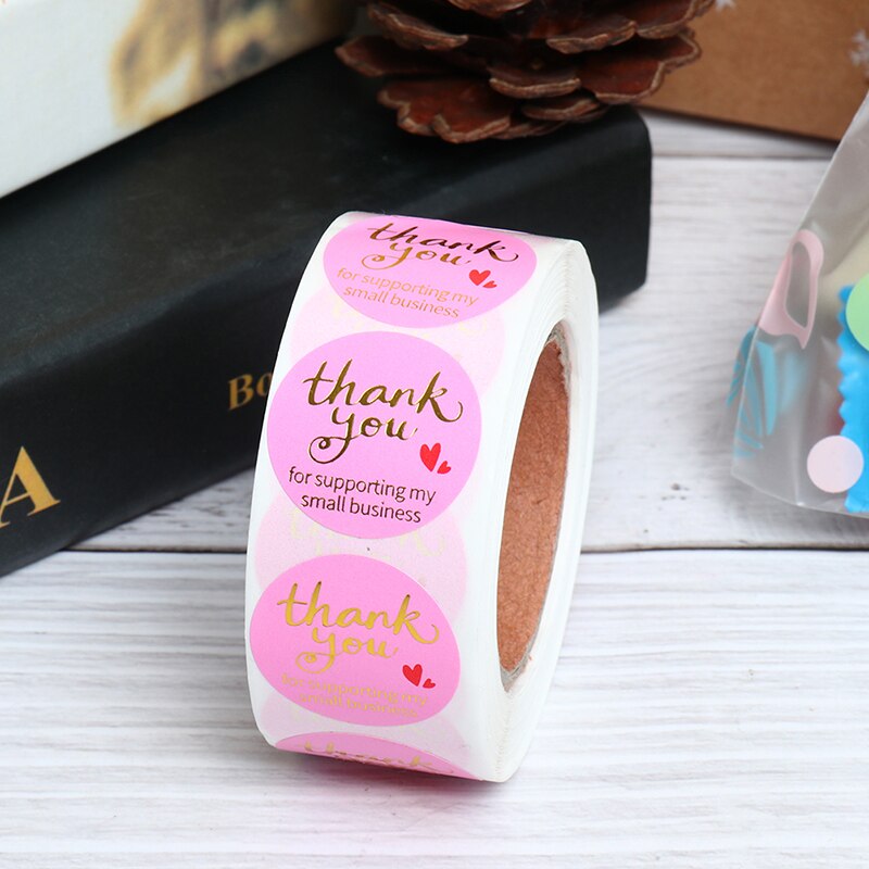 Pegatinas de agradecimiento para decoración de vacaciones, 500 Uds./rollo de pegatinas rosas para Navidad, de cumpleaños, favores, etiquetas, suministros de correo, Festival