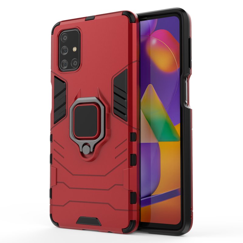 Schokbestendig Case Voor Samsung Galaxy M31S Silicone Hard Pc Armor Telefoon Geval Voor Samsung M31S Magnetische Metalen Ring Bescherming Cover: Rood