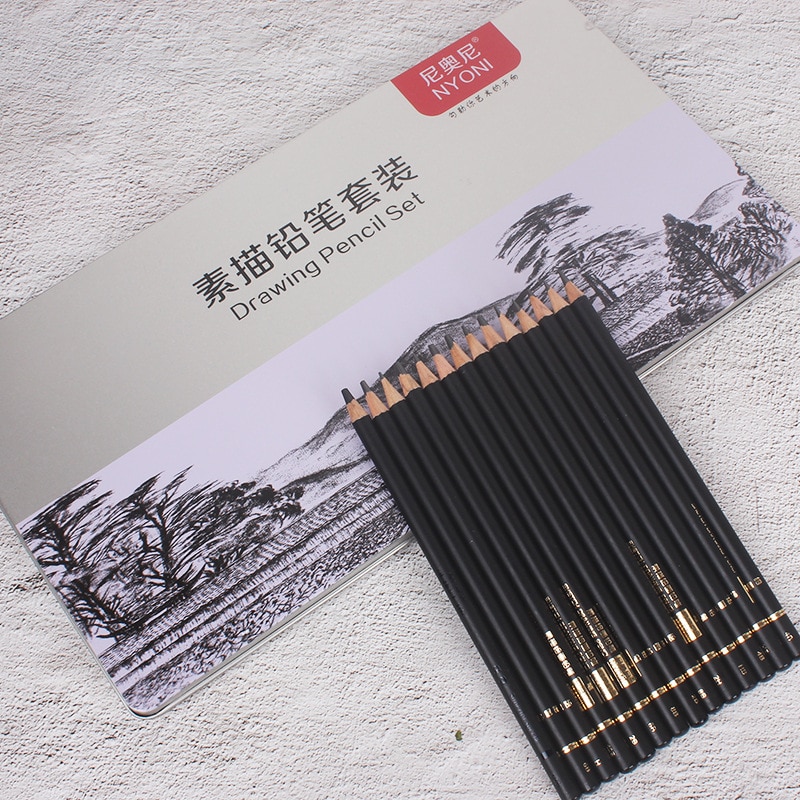 29pcs Sketch Pencil Set Sketching Drawing Kit Wood Pencil Pencil Iron box For Painter School Students Art Supplies