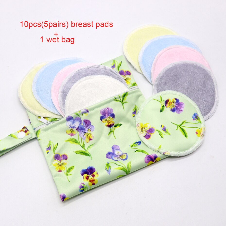 10Pcs Zoogcompressen Waterdicht Borstvoeding Zwangere Vrouwen Make Pad Bamboe Verpleging Pad Voor Mum Wasbare Met Natte Zak Herbruikbare: BP2-5