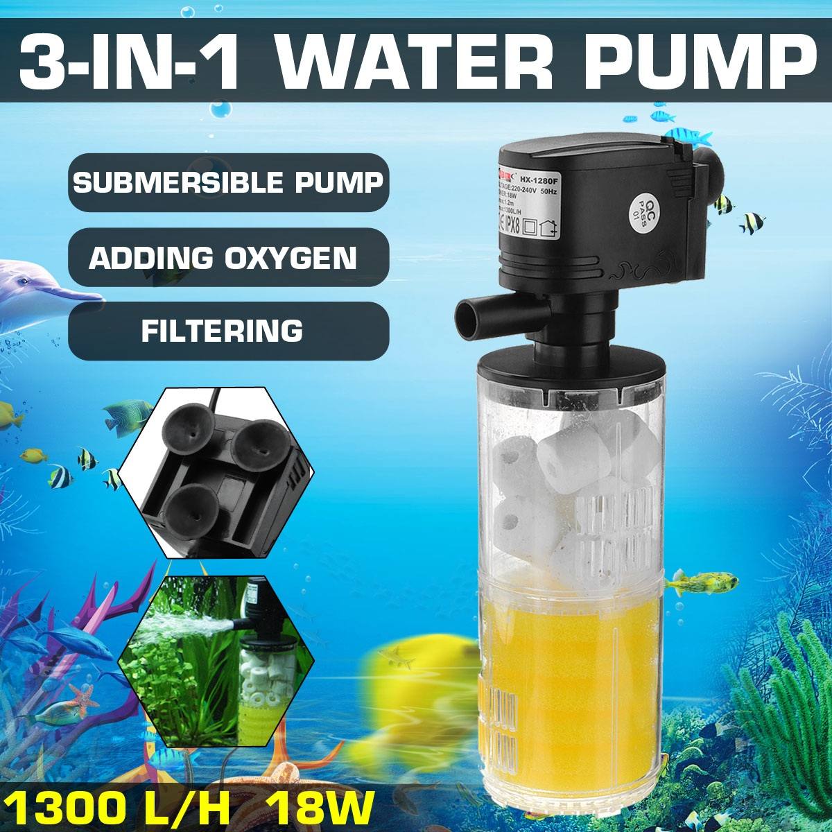 18w 3 in 1 aquariumfilter aquariumfilter voor aquarium luchtpomp lucht zuurstofverhoging aquarium binnenfilter aquariumpomp