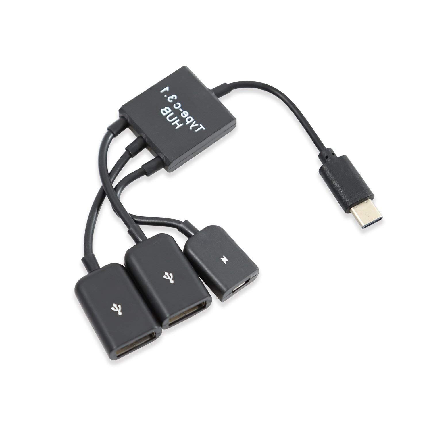 USB 3.1 Type C mâle à 2 double USB A 2.0 femelle + Micro-USB femelle 3 en 1 HUB OTG