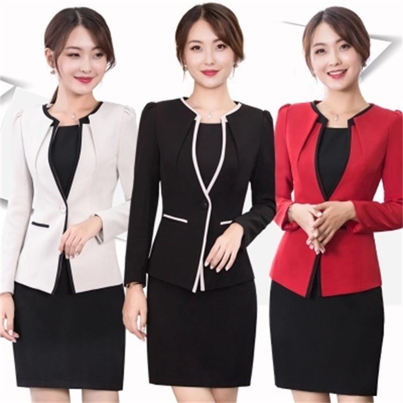 Women Autumn And Winter Blazer Dress Suits Short Sleeve Blazer and Short Sleeve Dress Career Office Suit