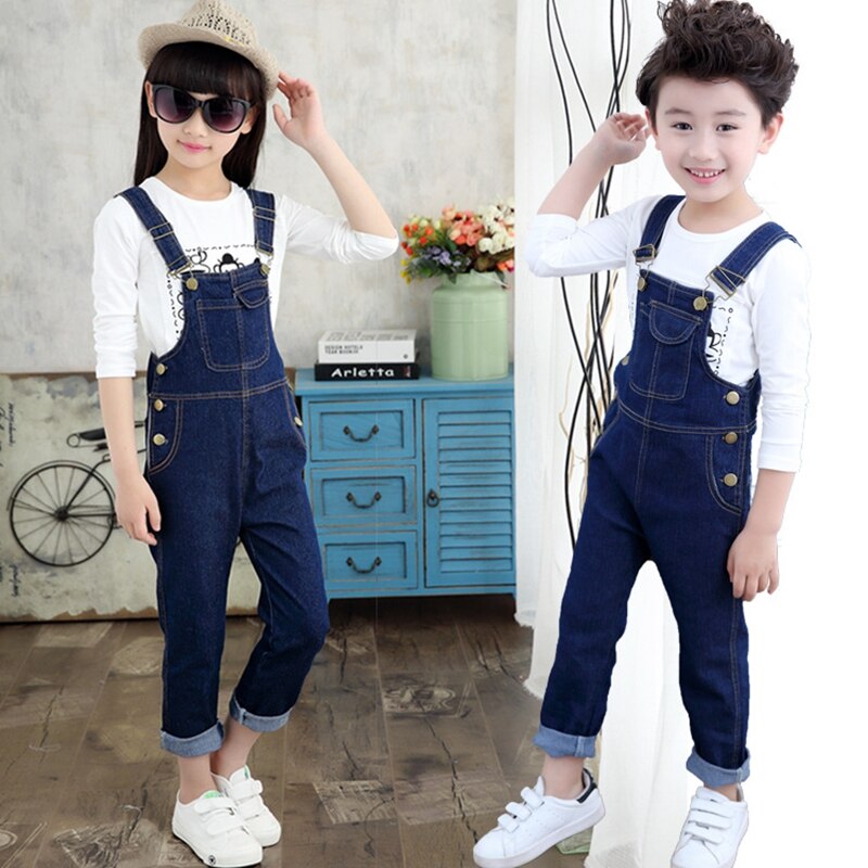 Salopette en jean pour enfants et adolescents, printemps, combinaison à poches, pantalons pour garçons et filles de 5, 7, 9, 11 et 13 ans