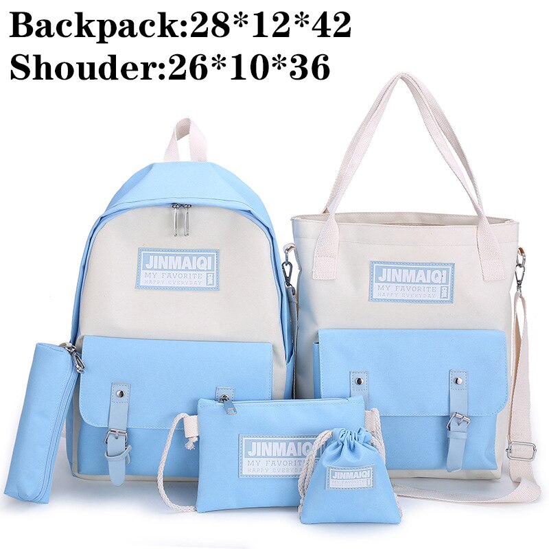 Mode Vrouwen Rugzakken 4 Set Schooltassen Gemengde Kleur Grote Capaciteit College School Rugzak Voor Tiener Meisje Schoudertas: Blauw
