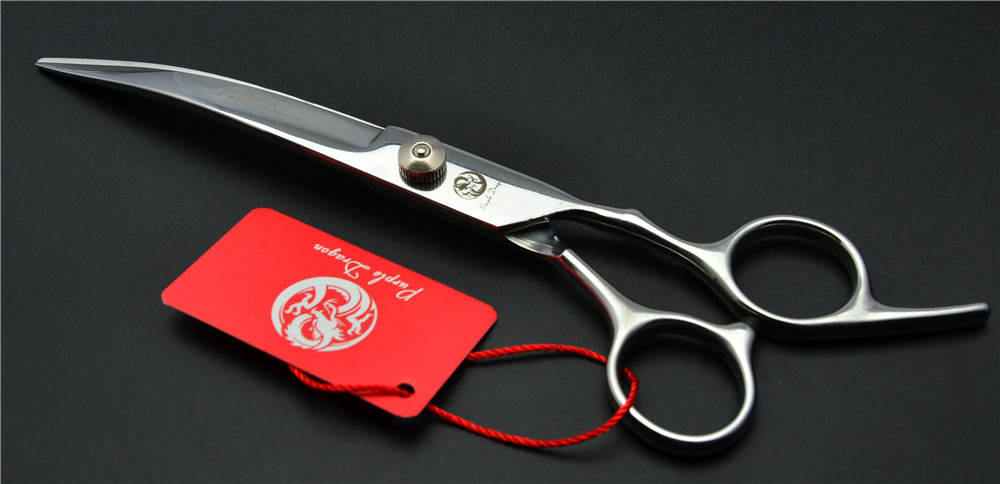 6.0 inch 17.5cm 4 Colours Brand Curve Hairdressing Scissors Best Dogs Cats Bent Down Cutting Shears Pets Hair Scissors: Silver Screw No Case