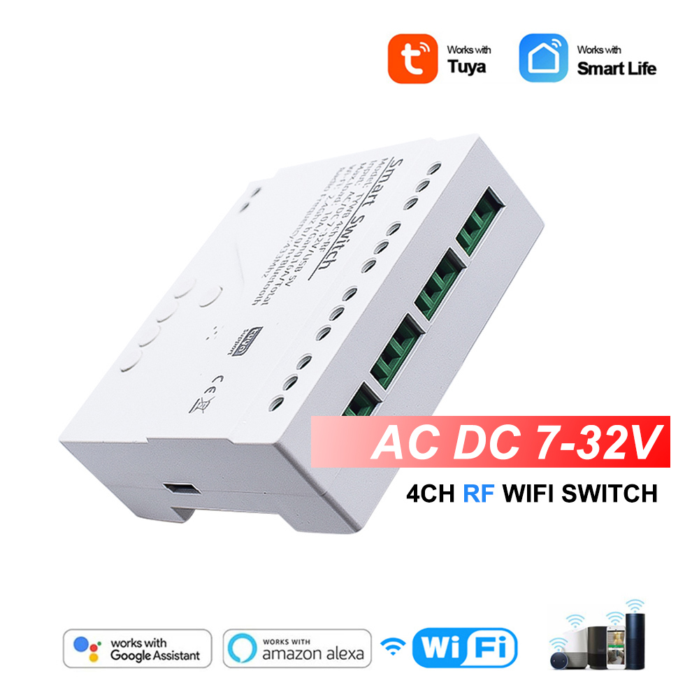 Smart Garage Door Opener RF WiFi Switch Sliding Gate Controller Work With Alexa Google Home SmartLife Tuya APP Remote Control: 4CH 7-32V CASE