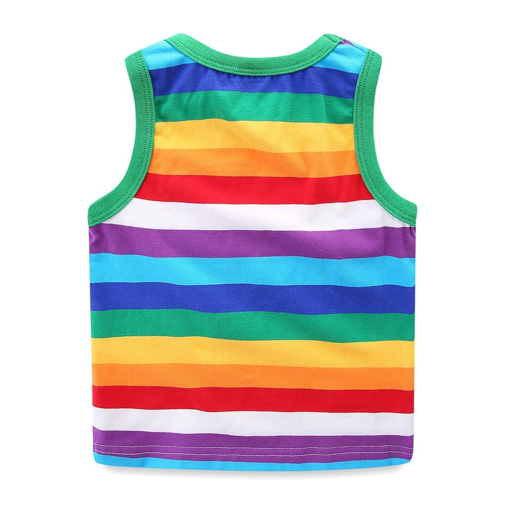 Novo design da criança crianças bebê menina sem mangas arco-íris camiseta listrado roupas roupas melhor venda listrado roupas