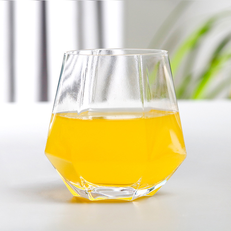 Taza de cristal hexagonal con diseño geométrico transparente para whisky, taza de diamante para café, leche, té, taza antideslizante para bar, taza de vidrio para parejas: 6