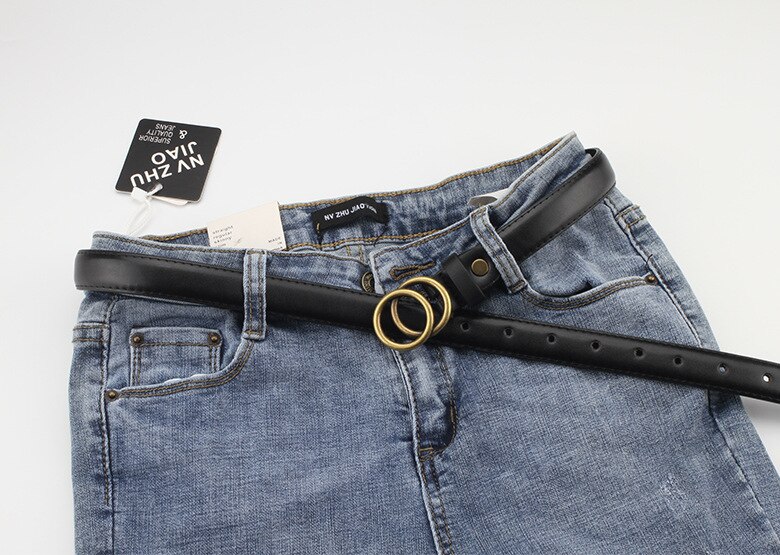 Patroon Casual Oogjes Pu Lederen Riem Voor Vrouwen Vrouwelijke Gouden Ronde Pin Gesp Brede Jean Taille Riem Dubbele Lus glad Gesp: BronzeBlack