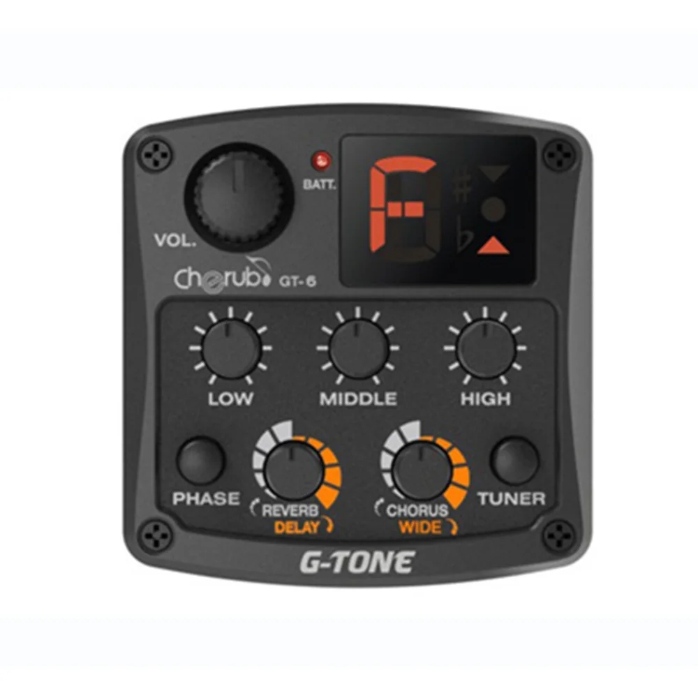 Cherub GT-6 preamplificador de guitarra acústica pastilla piezoeléctrica Reverb Delay Chorus ecualizador EQ de 3 bandas efecto sintonizador LCD para pastillas de guitarra parte
