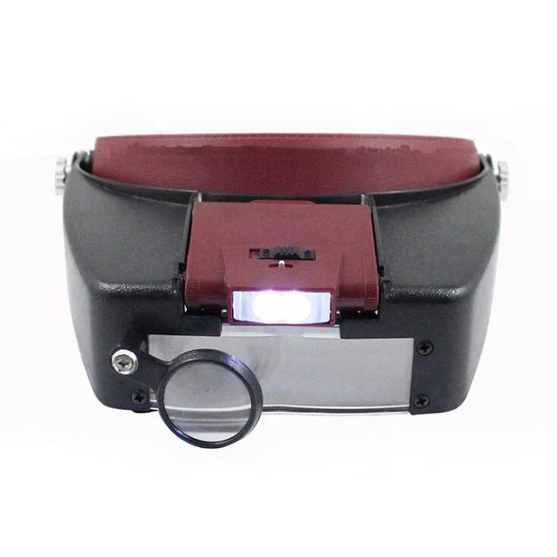 Headband Magnifier Glasses, 1.5x 3X 8.5x 10x Eyewear Magnifying Glasses with 2 LED Lights Lamp Head Magnifier Loupe For Repairs: Red