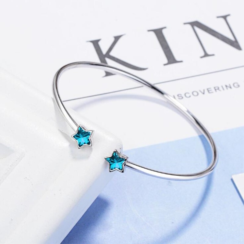 Koreaanse Stijl Creatieve Mooie Verzilverd Sieraden Armbanden Azure Vijfpuntige Blue Star Crystal Armbanden SB123