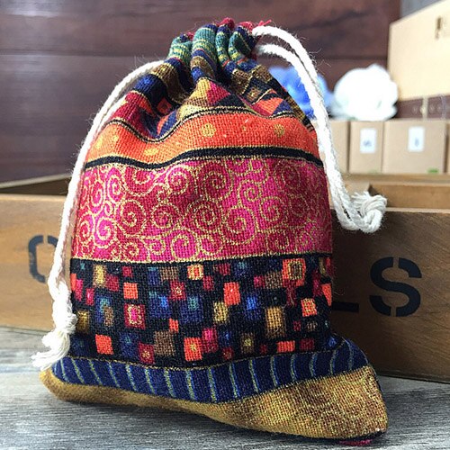 Ethnic Stripe Cotton Jewelry Pouch 8x10cm 9x12cm 10x15cm 13x17cm pack of 50 Wedding Birthday Party Candy Drawstring Bag: Maroon / 10x15cm