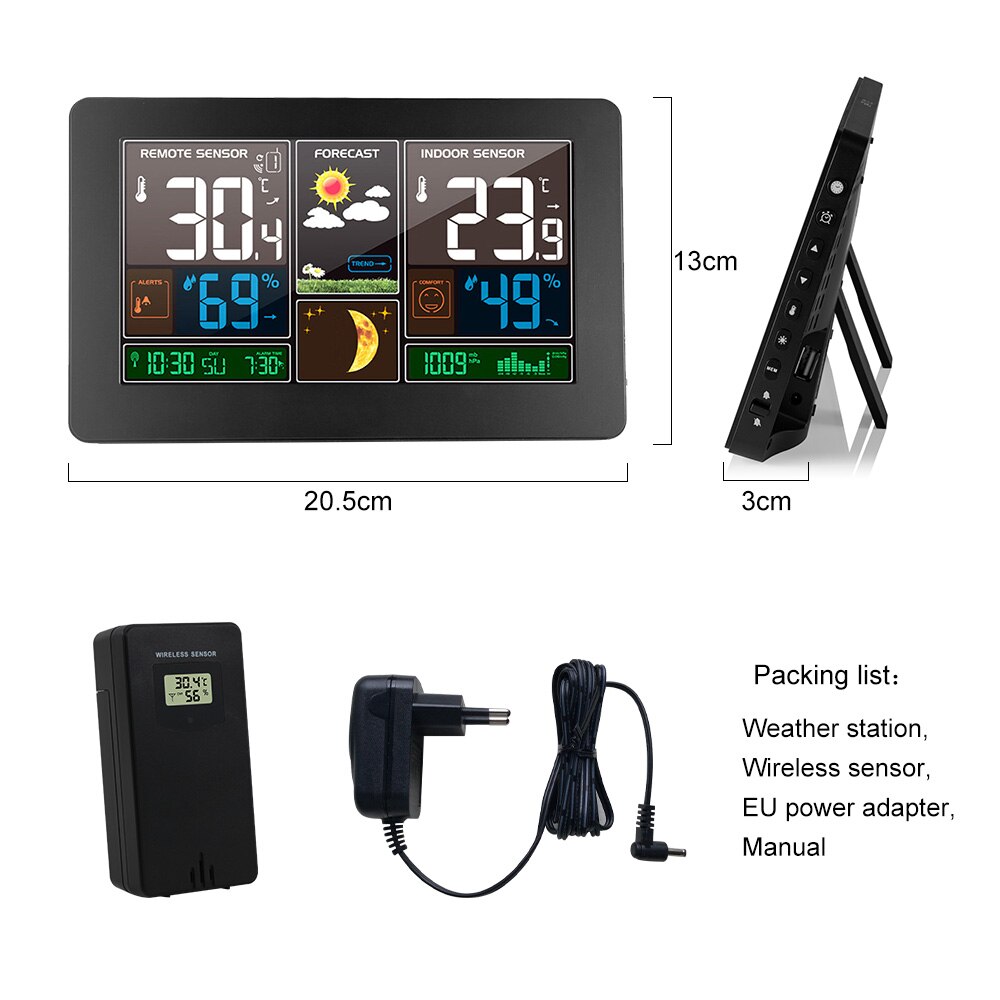 Reloj de pared Digital, estación meteorológica con 3 sensores, termómetro inalámbrico para interior y exterior, higrómetro, barómetro, pronóstico, reloj moderno, 40 ℃