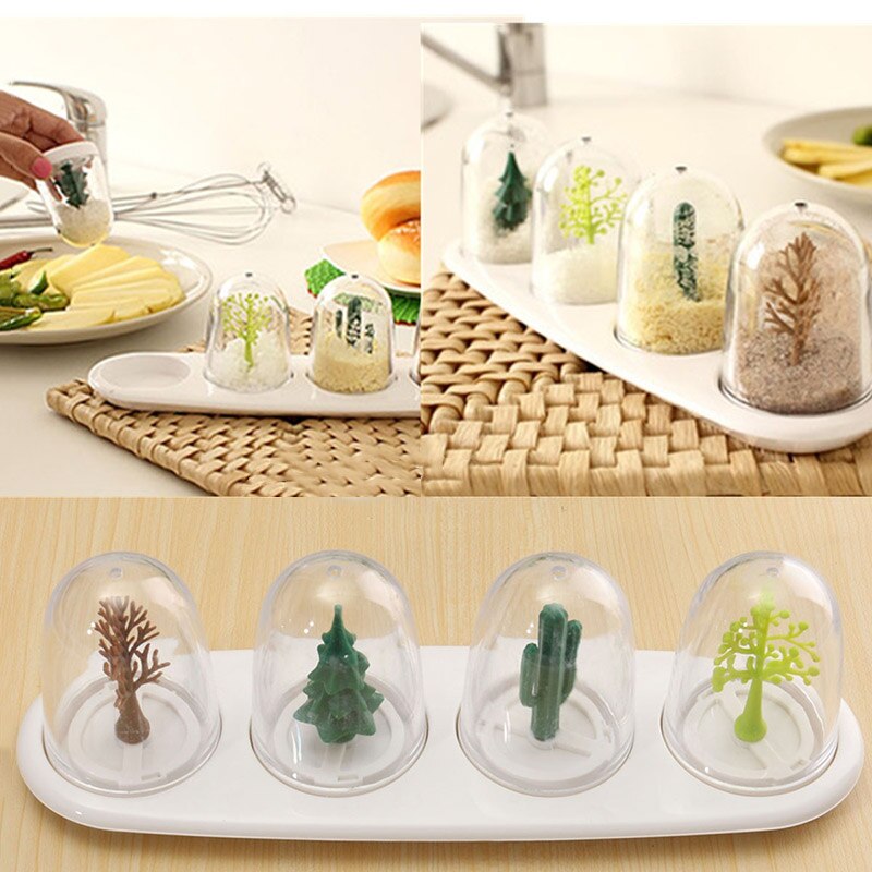 4pcs/Set Four Seasons Tree Seasoning Containers Salt Shakers Herb Spice Holder Storage Box Jars Kitchen Tools SMD66