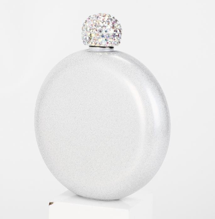 Mini frasco de Alcohol redondo para mujer, Petaca de acero inoxidable con tapa de diamante, 304 de acero inoxidable, 10,1 cm * 9 cm * 2,6 cm: B