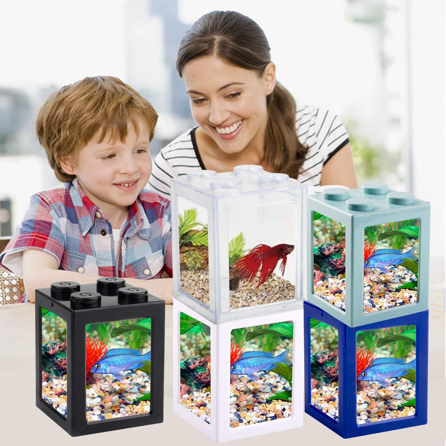 Small Fish Tank Mini Betta Aquarium Stackable Cube Tank Decor Ant Feeding Case Mini Reptile Row Box for Office Home