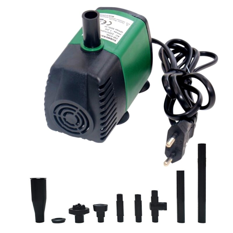 Mini Submersible Pump With Nozzle Super Silent Pond Aquarium Oxygen Pump Hydroponic Fish Tank Fountain Waterfall Fish Supplies: EU