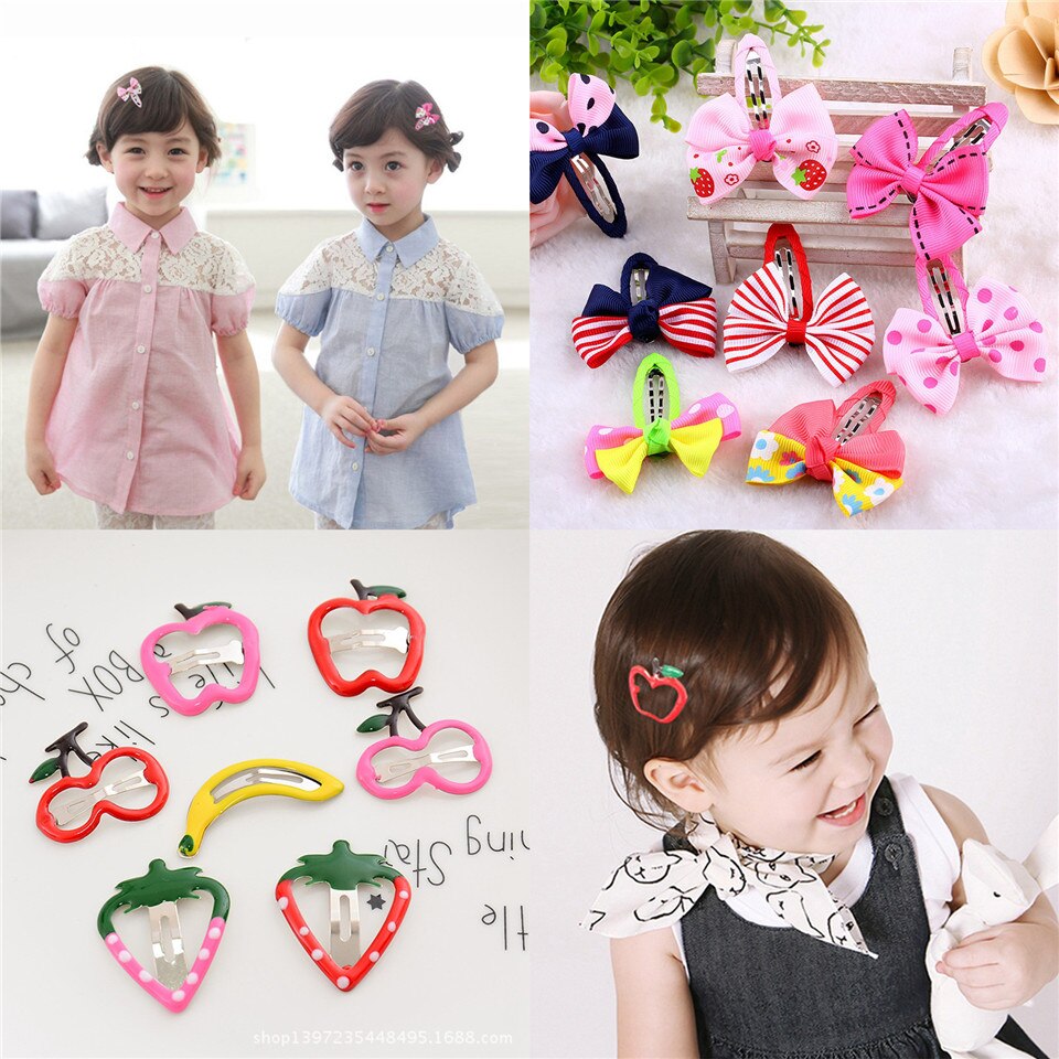 5pcs Cute Chidlren Hair BB Clips Headdress Korean Fruit Bowknot Hair Accessories Hairpins For Girls Kids Barrettes Big Discount