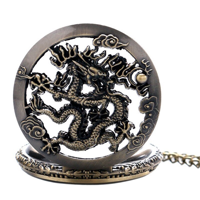 Large bronze embossed hollow classic Chinese dragon Xiangyun cloud pocket watch ancient wind dragon in the sky