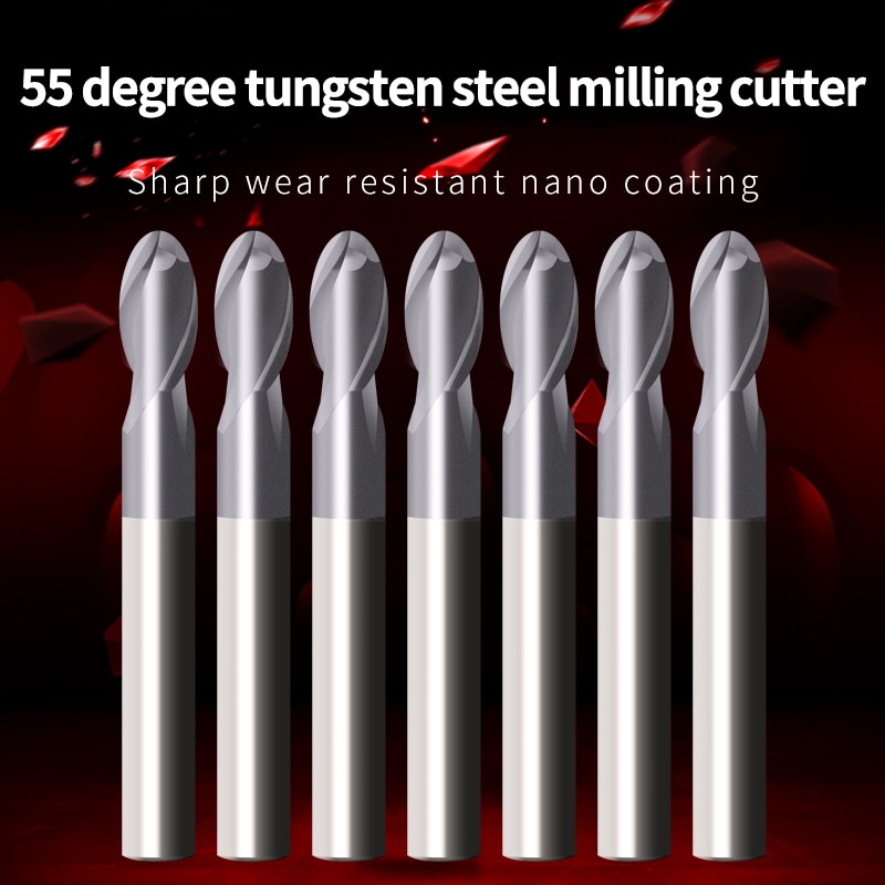 1PCS Fresa HRC55 Ball Nose End Mills Cutting CNC Machine Tools Milling Cutters Tungsten Cobalt Alloy For Aluminum Alloy Carbide