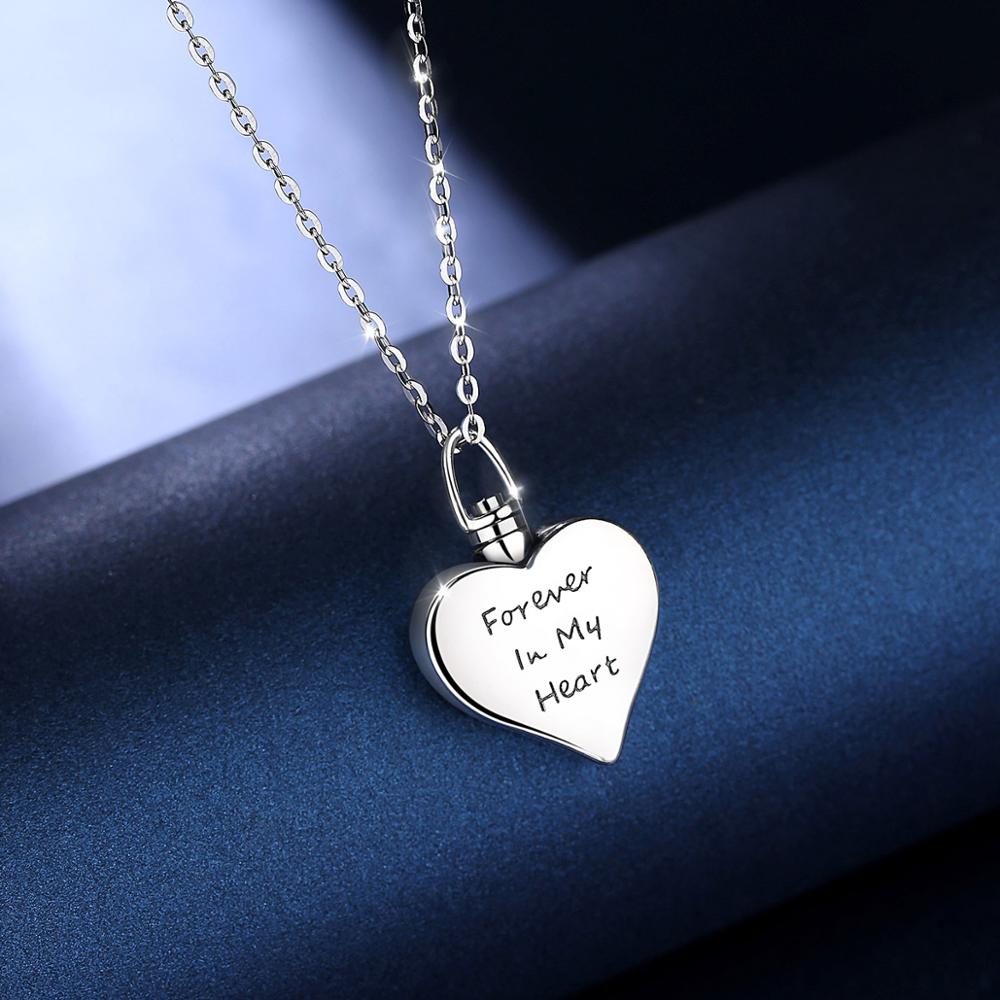 1pc Sterling Silver Heart Cremation Urn Necklace Ash Jewelry Memorial Keepsake Cross Pendant Forever in my heart CZ Necklaces G1