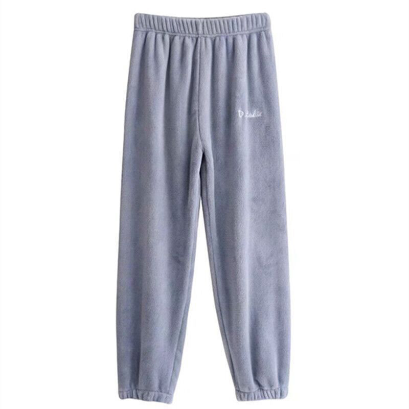 Women Autumn Winter Warm Plush Fleece Long Sleep Pants Homewear Pajamas Soft Flannel Thick Sleepwear Trousers: Blue