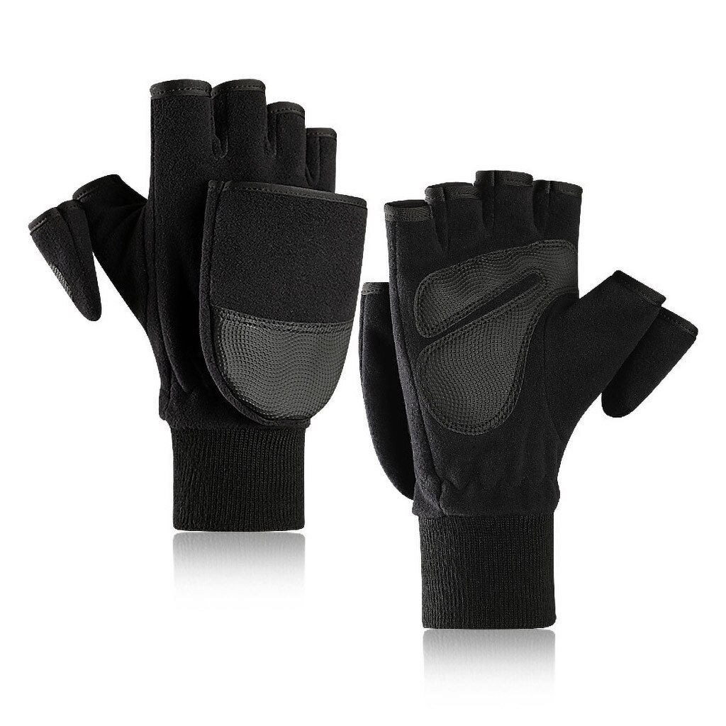 Gants de photographie pour plein air, housse rabattable noire, pour randonnée, pêche, pour appareil photo, pour écran tactile d'hiver, demi-doigt #30: M