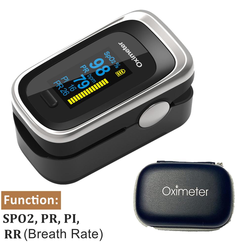 Fingertip Pulse Oximeter SPO2 PR PI RR Monitor Pulse Oximetry Health Care Blood Oxygen Smart Monitor Finger Oximeter Full OLED: Black sliver