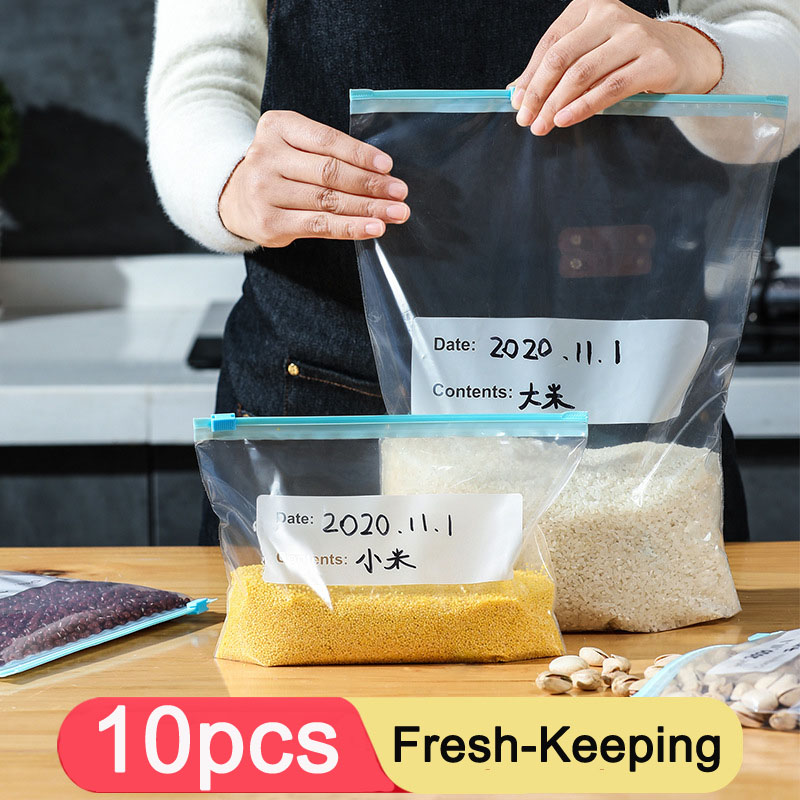 10 Stuks Herbruikbare Verse Rits Zak Voor Voedsel Plastic Zakken Fruit Groente Ziplock Voedsel Zak Keuken Voedsel Opbergtas organizer
