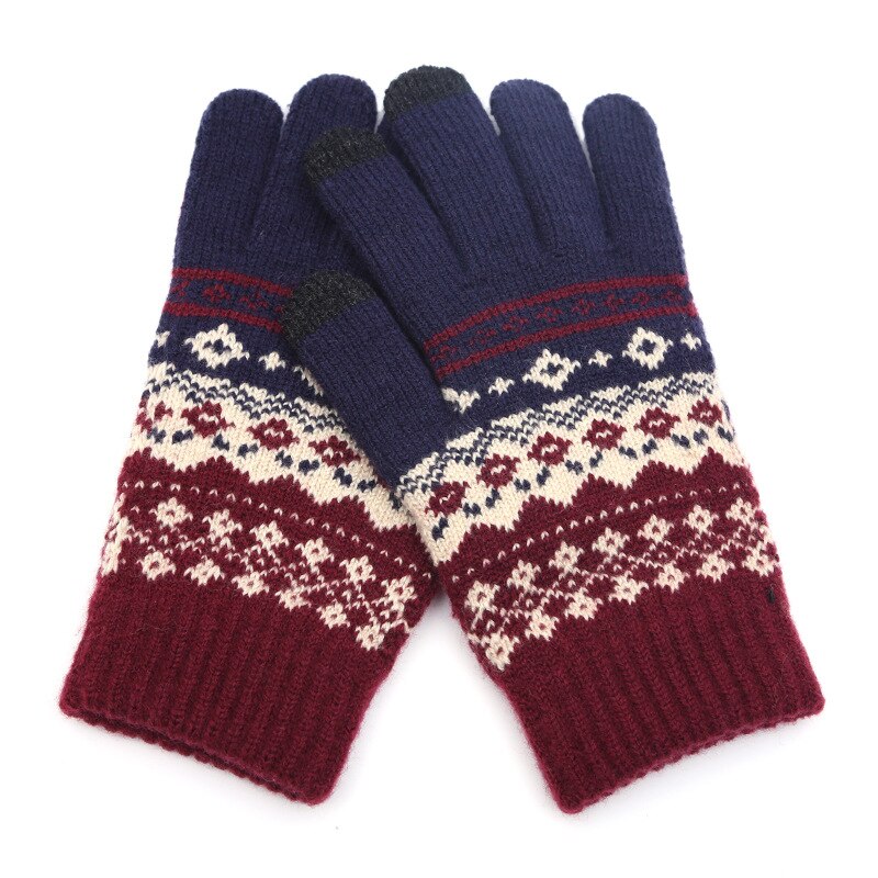 2022 vinter varme strikkede kashmir uld handsker mandlige håndled handsker snefnug mønster strikket fuld finger ski & amp; varm handske unisex: 1
