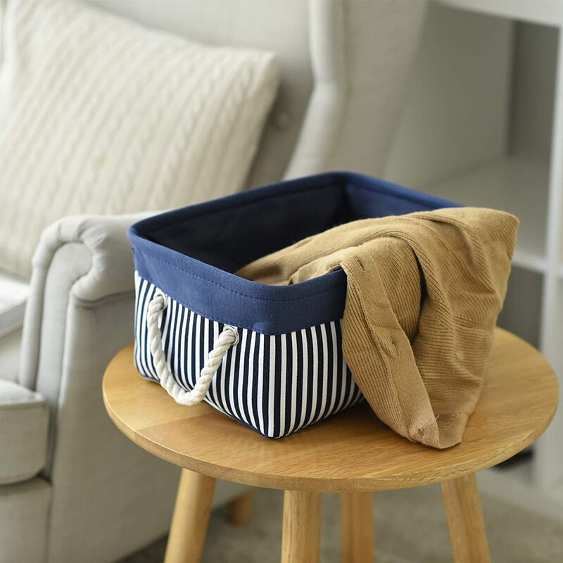Fabric Nautical Basket for Storage,Collapsible Canvas Storage Bins Containers Organizing Basket for Empty,Shelves, Closet,