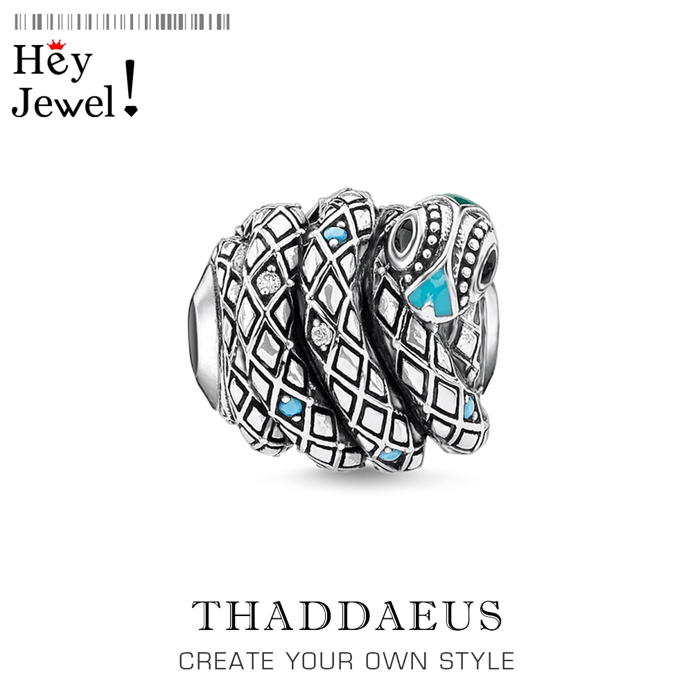 Perles de charme ethniques serpent bleu, plaqué argent, convient aux bracelets, colliers européens, breloques karma, accessoires de bijoux européens