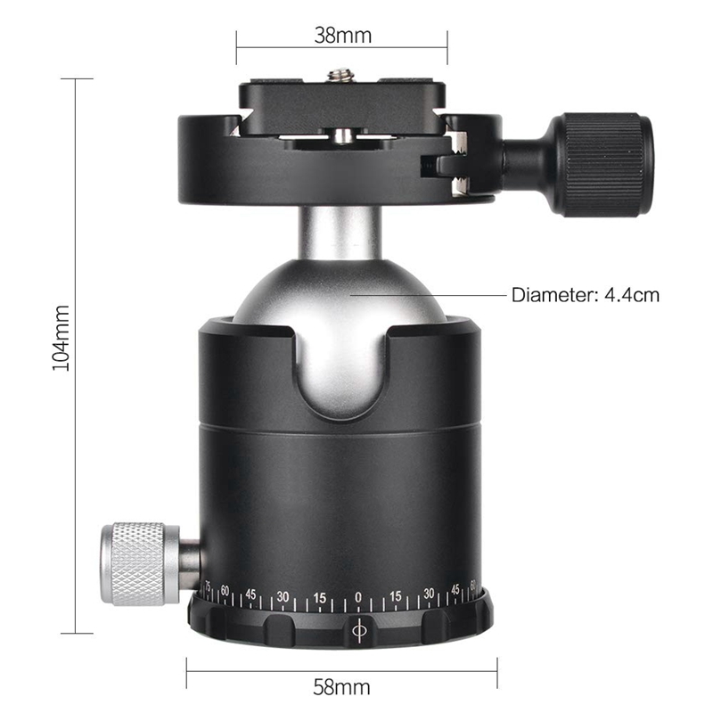 Venta al por menor Cámara trípode cabeza de aleación de aluminio cámara panorámica rótula de bola de trípode con placa de liberación rápida 1/4 pulgadas tornillo de montaje para Ca