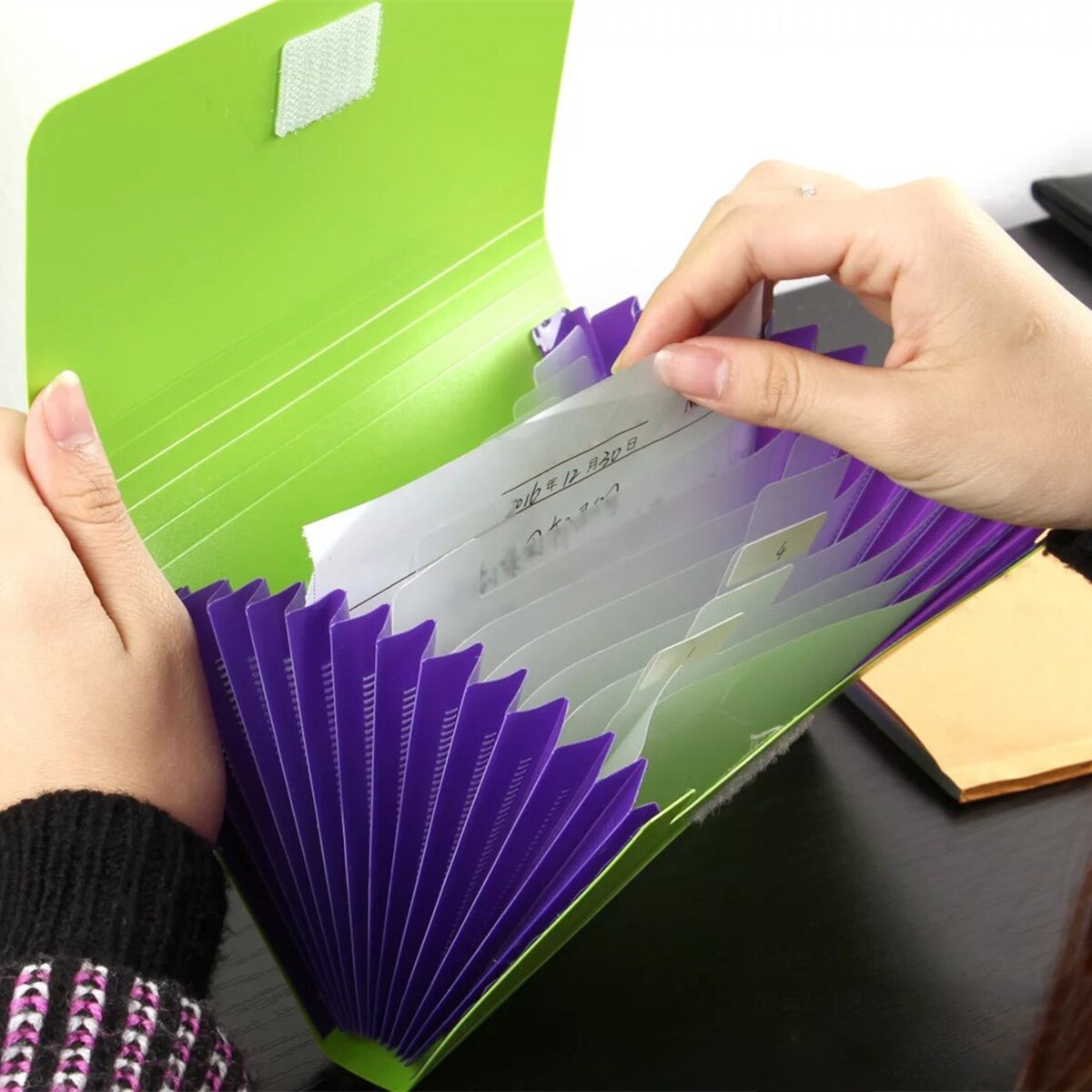Portable A6 Expanding File Folder with 12 Pockets PP Accordian Document Organizer Bag Ticket Holder for Cards Receipts Checks